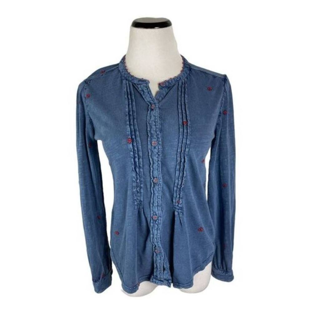 Lucky Brand Blue Blouse with Red Accents